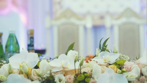 Elegant Wedding Table Floral Arrangement Close Up