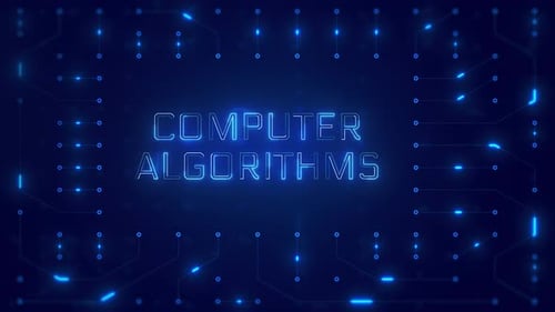 Computer Algorithms Word Text with neon circuit board design or computer semiconductor design