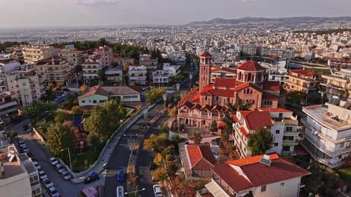 Stunning aerial view of urban landscape in Greece showcasing architecture