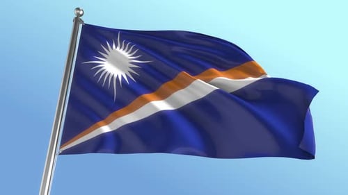 Marshall Islands Flag Waving Animation on Blue Sky Background