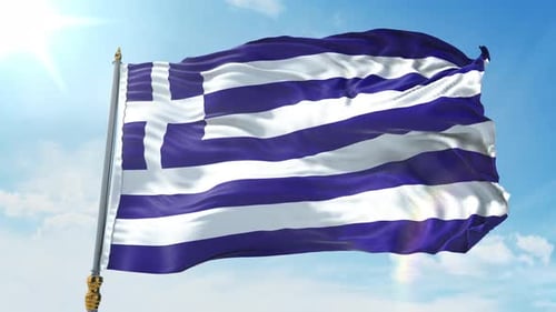Realistic Greek Flag Waving Against Clear Sky