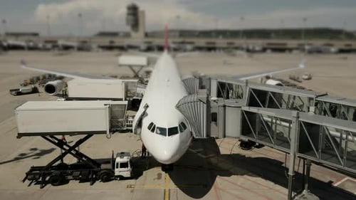 Commercial Airplane Landing at Airport Terminal Runway After Flight