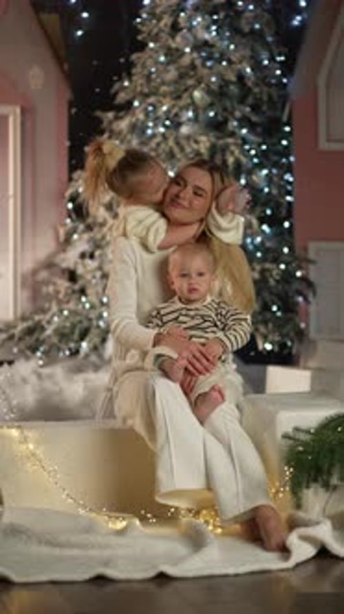 Mãe com filhos aproveitando o momento de Natal | Winter Wonderland Concept