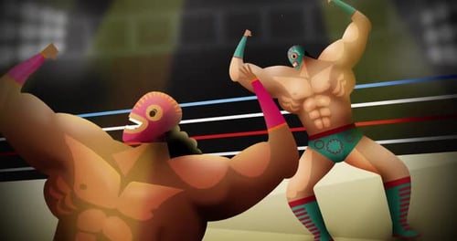 two wrestling champions celebrating victory in the ring