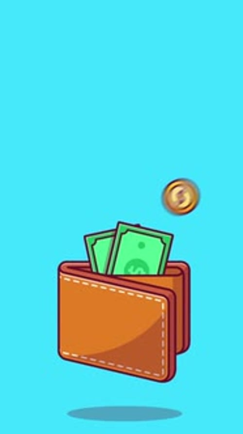 Animated Flat Design Wallet with Falling Money