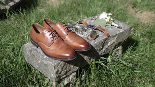 Groom's Accessories on Stone with Shoes