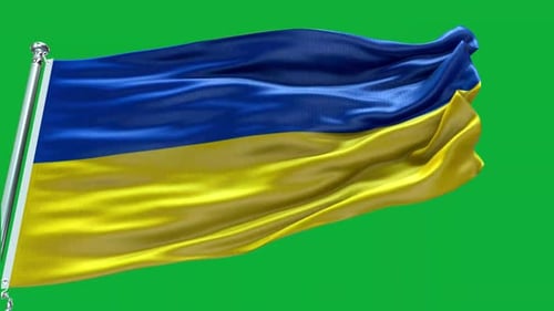 Waving Ukrainian Flag on Green Screen Chroma Key