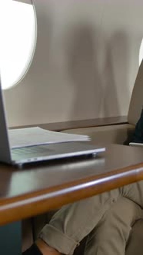 Adult Using Laptop on an Airplane