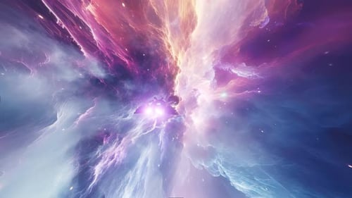 Futuristic Spaceship Flying Through Vibrant Cosmic Nebula Journey