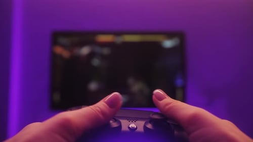 Woman Playing Game Online at Home Gamer Girls Controlling Joystick for Video Game