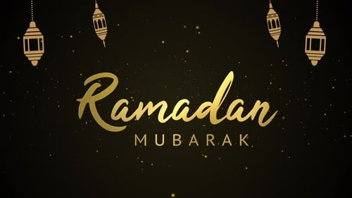 Ramadan Mubarak Elegant Golden Text Animation with Lanterns