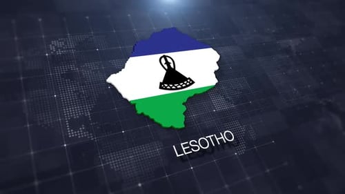 Lesotho Map Animation with Flag and Digital Grid Background