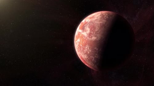 Rotating Red Planet in Deep Space with Stars