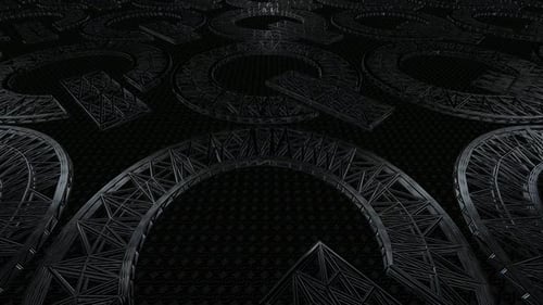 Background with Motion over Black Wireframes of Figures, Shapes, Reflection, Exclusive, 3D Render