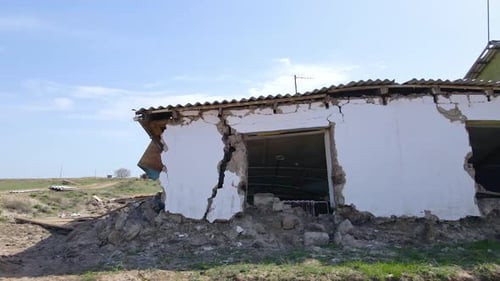 Ruins of Destroyed Private House Footage By Drone