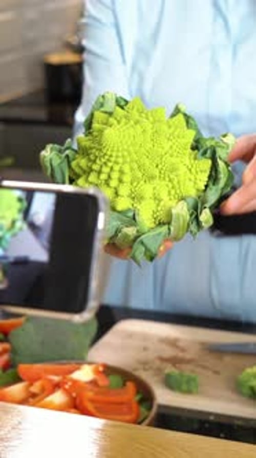 Woman Prepares Vegetables for Cooking Tutorial