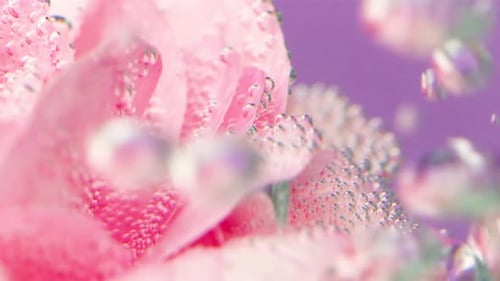 Helle, sprudelnde Blasen mit einer in Wasser gelegten Blume mit riesigen, zarten Blütenblättern.