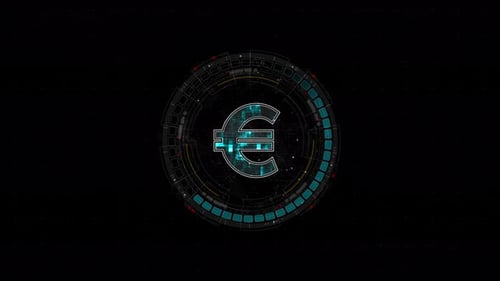 Blue digital money logo with rotation HUD UI circle technology interface