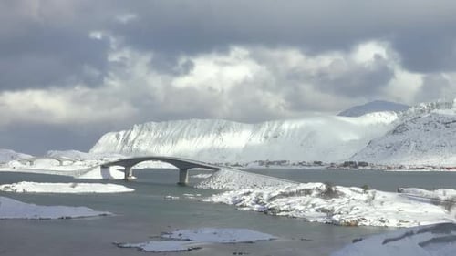 Bridges in the Winter Fjord and Clouds