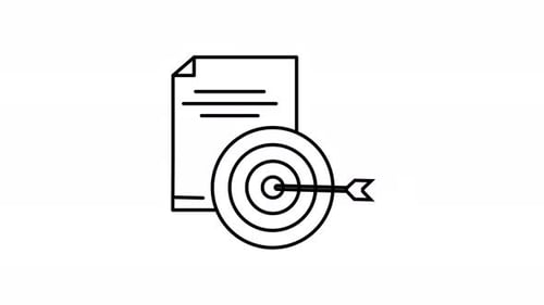 Animated target with arrow and document for goal strategy plan