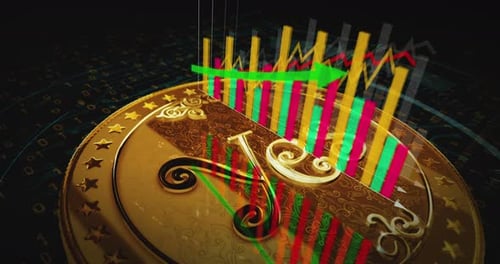 Yes or No random choice golden rotating coin on chart