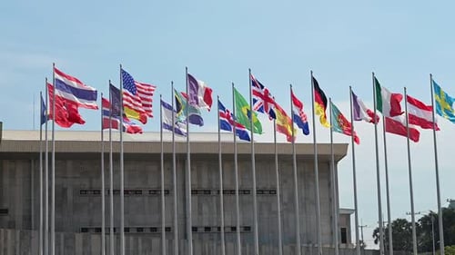 Flags of Many Nations Waving in the Wind
