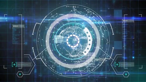 Animation of scope scanning and data processing over grid in background