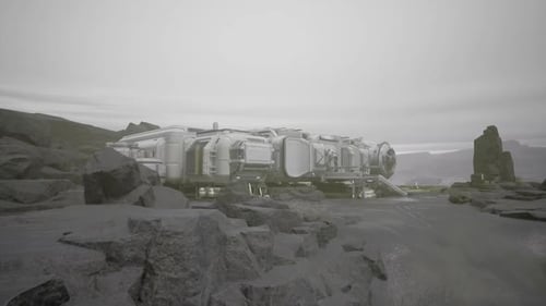 Futuristic Spaceship on Alien Planet Landscape