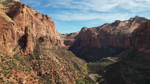 Scenic View of Zion Canyon Roads and Cliffs