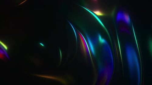 Wavy Flowing Of Neon Glowing Dark Iridescent Shapes Background Loop