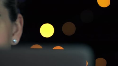 Face, cyber security or programmer woman thinking at night for UX SEO software