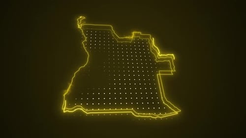 3D Moving Neon Yellow Angola Map Borders Outline Loop Background