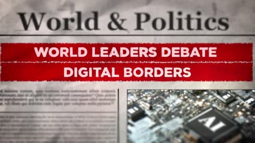 Animated Newspaper Headline Reveal: World Leaders Debate Digital Borders