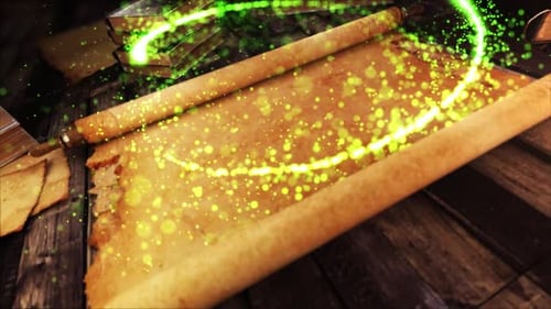 Ancient Scroll unfold with green energy