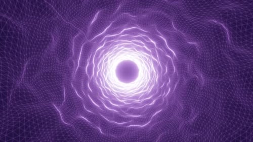 Bright glowing tunnel with electric light effect, abstract violet energy vortex with digital mesh st