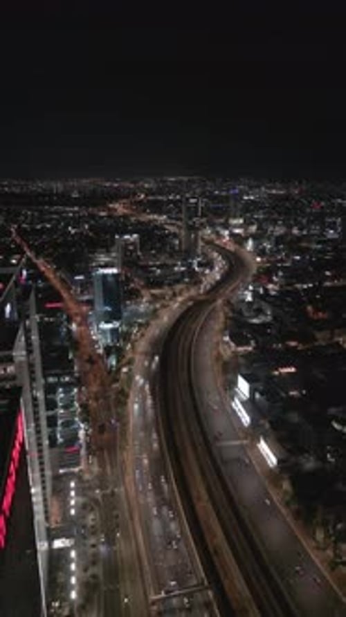 Aerial video of the city of Tel Aviv late at night