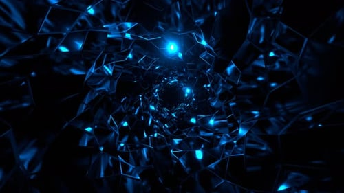Blue Abstract Spiral Polygonal Broken Glass Tunnel Background Vj Loop In 4K