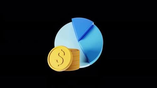 Modern 3D Pie Chart and Coins Financial Animation
