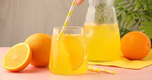 Fresh Orange Juice and Oranges Still Life