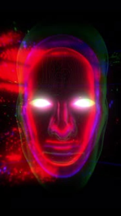 Futuristic Glowing Wireframe Human Head Scan Loop