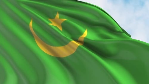 Mauritania Flag Waving in Realistic Fabric Animation