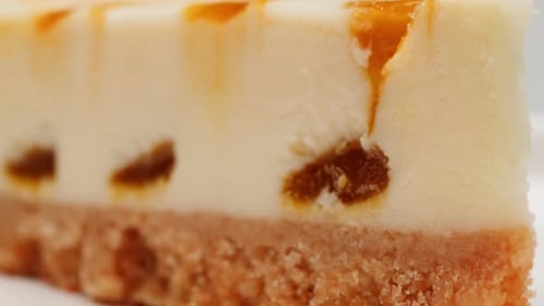 Close-Up of Caramel Cheesecake Slice