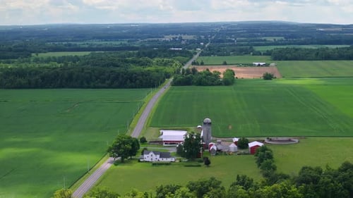 Farm Barn and Silos in Rural Ohio USA American Agricultural Landscape