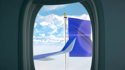 Dynamic French Flag Waving in Airplane Window View