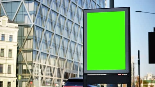 Urban Street Advertising Billboard with Blank Green Screen Mockup for Promotion