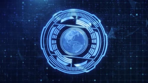 Futuristic HUD with Global Data Network and Rotating Earth