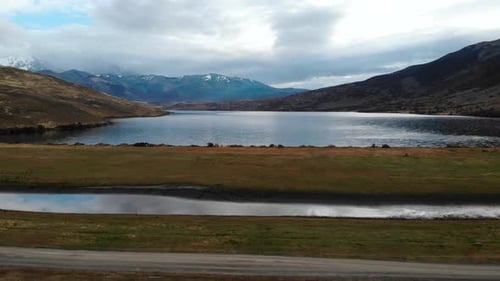 Aerial View Flying Over a Patagonian Lake Media