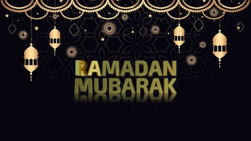 Ramadan Mubarak Golden Decorative Lanterns Islamic Holiday Background