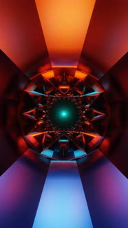 Vertical Video of a Rhythmic Neon Loop Featuring Spinning Geometric Patterns