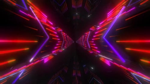 Tunnel au néon vibrant avec des traînées lumineuses futuristes se déplaçant rapidement